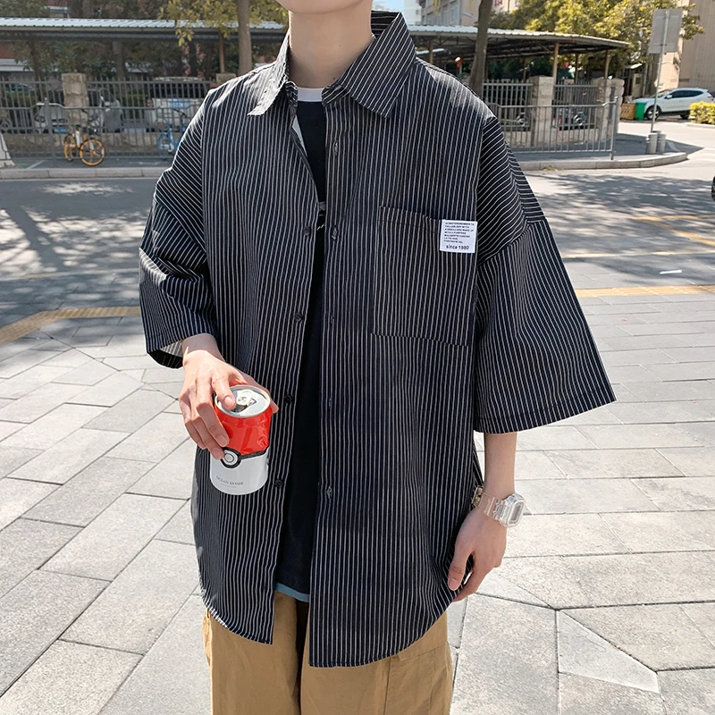 Trendy and handsome spring and summer five point shirt men's summer loose Casual Short Sleeve shirt men's coat streetwear 2021
