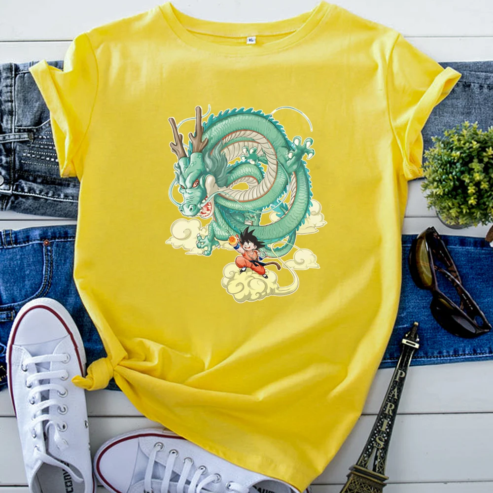 T-Shirt Japanese Anime Shenron Cartoon Printing Women'S Tshirts Harajuku Crewneck Woman T Shirt Cotton Punk Women Tee Shirts