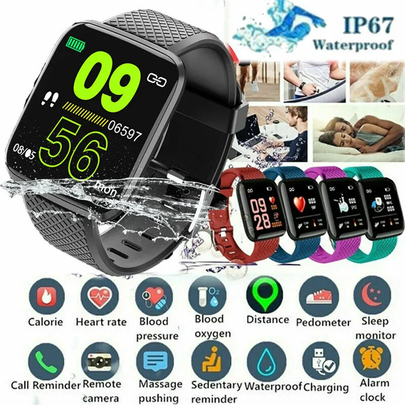 

116Plus Bluetooth Smart Watch Color Screen Smart Bracelet Heart Rate Blood Pressure Monitor Fitness Tracker Sports Bracelet 3F01