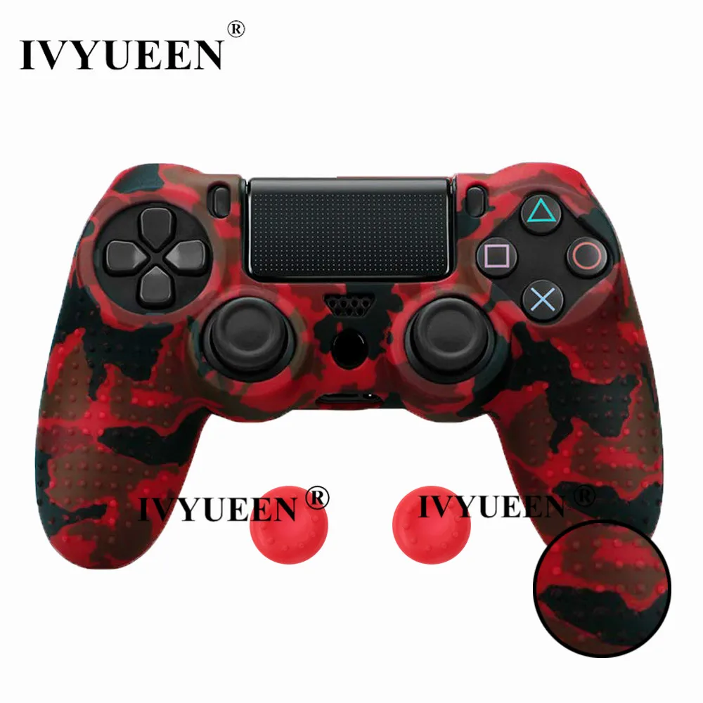 Red Camo IVYUEEN 25 цветов Противоскользящий силиконовый защитный чехол для sony playstation 4 PS4 DS4 Pro тонкий контроллер Thumb Grip Caps - Цвет: Red Camo