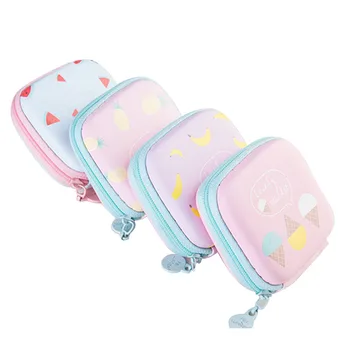 

50PCS / LOT Girls Waterproof Earphones Storage Small Bag Fruit Zero Wallet Coin Bags Cartoon Cute Square Wallet