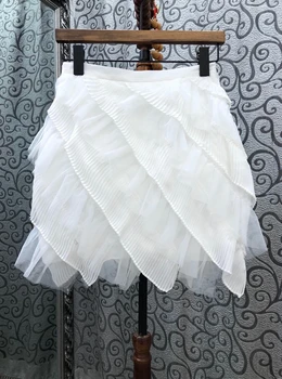 

2020 Spring and Summer New Women's Elastic Waist Slanted Ruffles Stitching Decorations Solid Color All-match Short Skirt 625