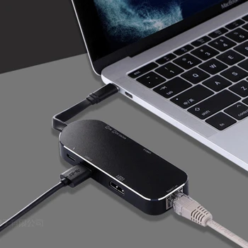 

YC206 Type C Hub Aluminum 7 in 1 USB C Adapter 3.1 Charging Port with 4K HDMI Port 2 USB 3.0 Ports SD micro-type Card Reader