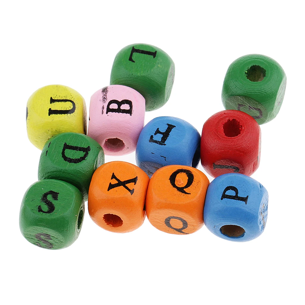 100 Piece Mini Wooden Alphabet Letters Printed Cube Beads for Jewelry Making Craft 10mm