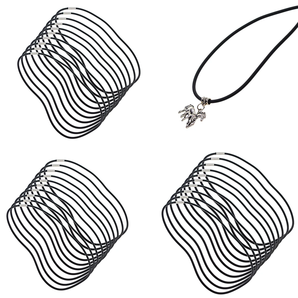 10 Pcs 3mm Black Rubber Cord Rope Necklace Chain With Copper Plug Clasp Jewelry Findings 