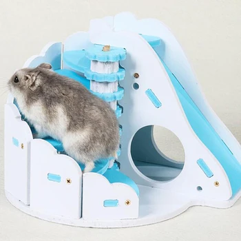 

Eco-Friendly Viewing Deck Waterproof Wooden Hamster House Cute House For Pets Creative Small Pet Rat Mouse Hut Nest With Ladder