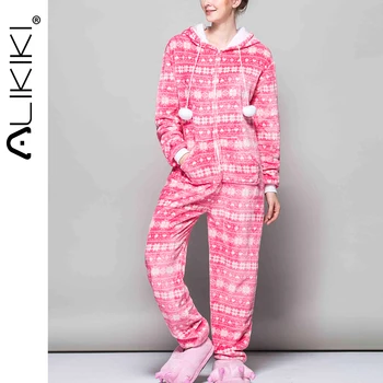 

Flannel Onesies Women Cartoon One Piece Pajamas Zipper Coral Fleece Winter Warm Thick Christmas Onesie For Adults Homewear