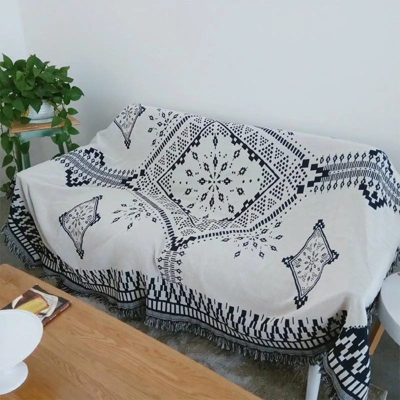 Скандинавское одеяло для дивана, хлопок, богемное, белое, черное, для гостиной, подушка для отдыха, покрывало, покрывало для кровати, хвоста, гобелен, двустороннее - Цвет: Bohemian Blanket