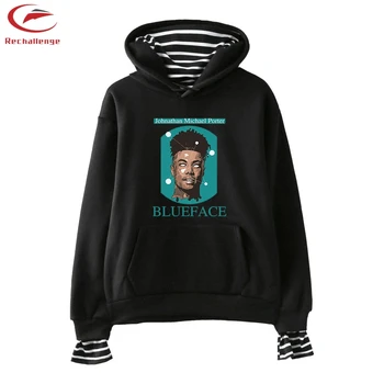 

Blueface Hoodies Men's Printed Casual Blueface Fashion Fake two hoodies 2019 Autumn Street Wear