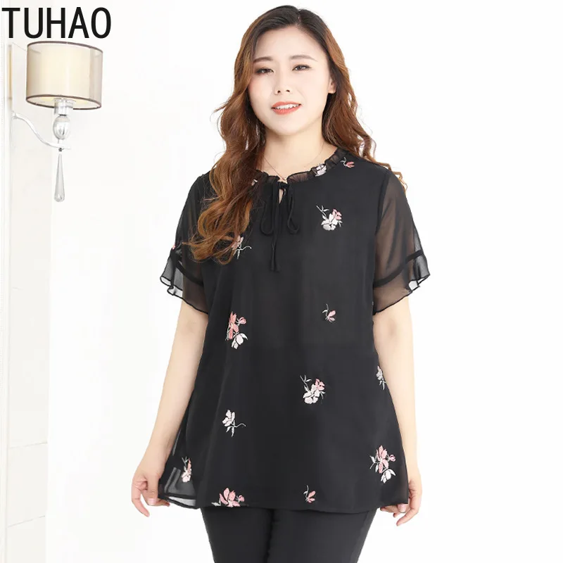 

TUHAO WOMEN Elegant Blouse 10XL 9XL 8XL 7XL Oversized Summer Chiffon Blouses Shirt OFFICE LADY Mother Mom Top blouse WM06