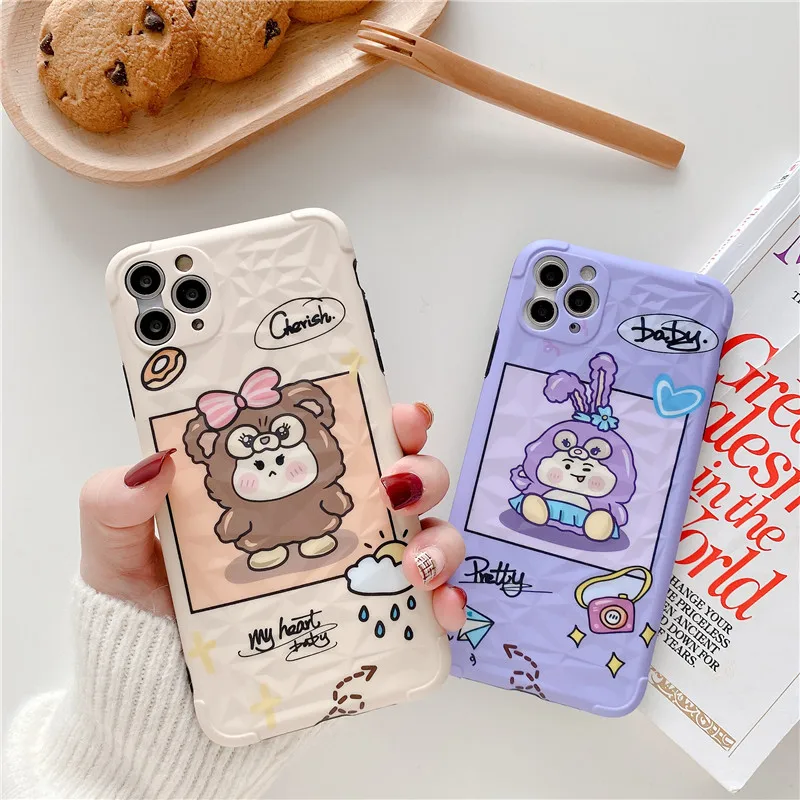 

Cute Candy Cartoon Bear rabbit soft Silicone phone case for iphone X XR XS 11 Pro MAX 7 8 plus rhombus back cover coque