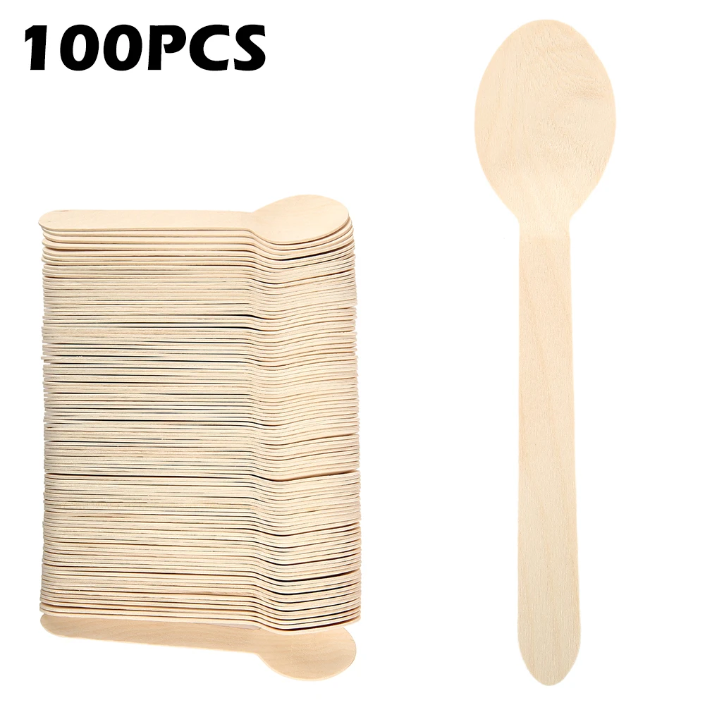 100 шт./упак. бамбуковые деревянные столовые приборы биоразлагаемые ножи вилки ложки одноразовые комплект столовых приборов столовая посуда для бара