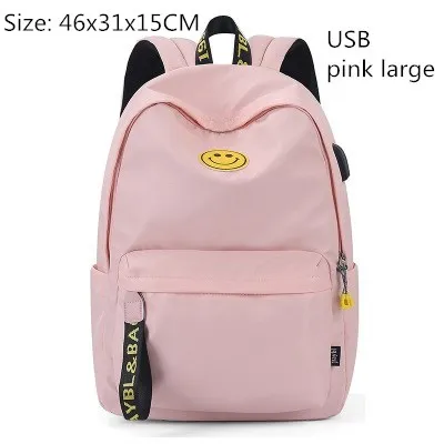 USB pink large Модный женский рюкзак, школьная сумка для старшеклассников, женская сумка для путешествий, водонепроницаемый женский рюкзак с зарядкой, розовая школьная сумка для девочек, синяя - Цвет: USB pink large