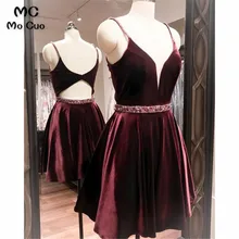 Мяч для выпускного, Бургунди платья с платье, украшенное бисером v-образным вырезом бархат Вечеринка платье Встреча выпускников/корпоративы Выпускной платье