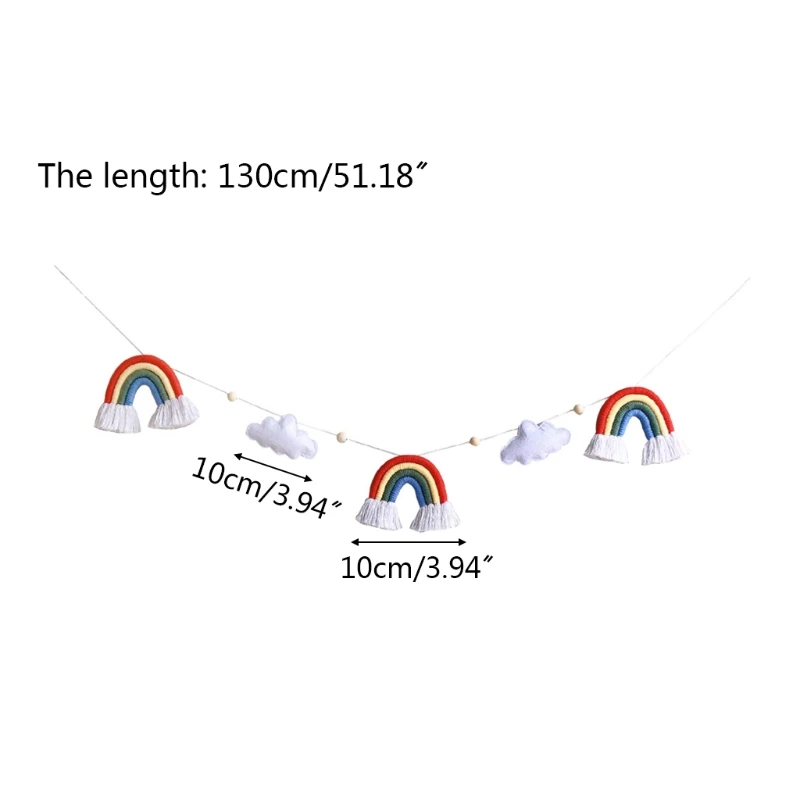 Nordic Wooden Beads Garland Felt Cloud Knitting Wool Rainbow Tassel Pendant Hanging Ornament Photo Shooting Props rainbow wall hanging decor