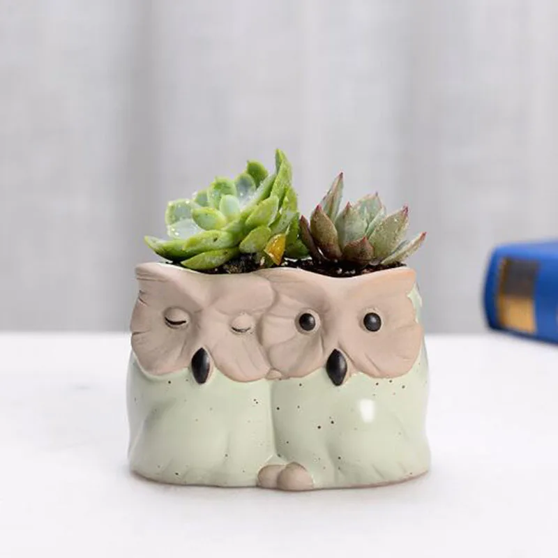 New Succulent Plants Flowerpot Couple Owl Flower Pot Green Planter Simple Style Ceramic Crafts Bonsai Planters Desktop Ornaments