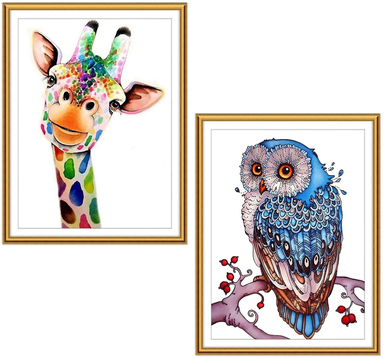 

2Pack DIY 5D Diamond Painting Kit Owl and Giraffe Embroidery Cross Stitch Craft Stitch DIY Art Craft Home Wall Dcor Tool