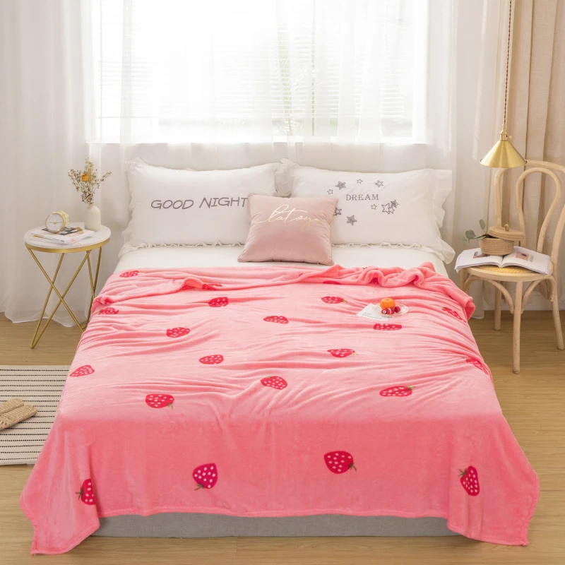 Клубничное покрывало одеяло 200x230 см высокой плотности супер мягкое фланелевое одеяло для дивана/кровати/автомобиля портативные пледы