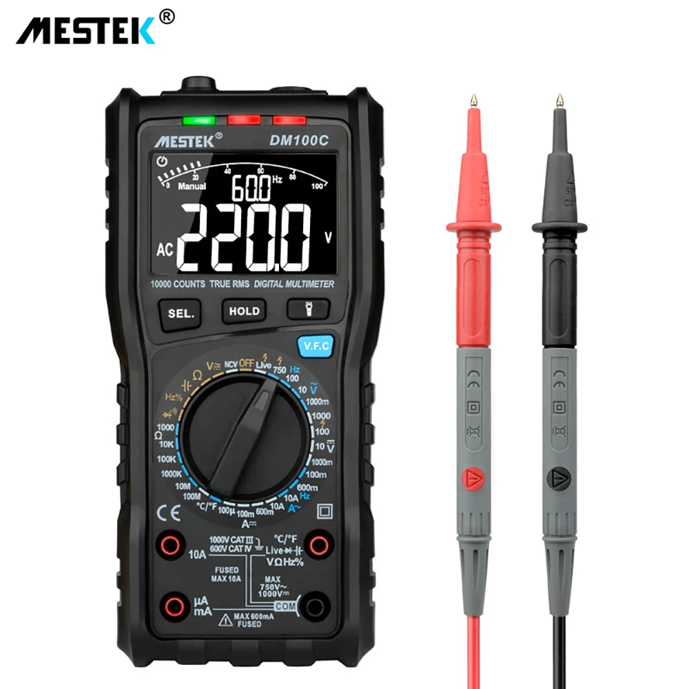 

MESTEK True-RMS Digital Multimeter Button 10000 Count With Analog Bar Graph AC/DC Voltage Ammeter Current Ohm manual/auto DM100C