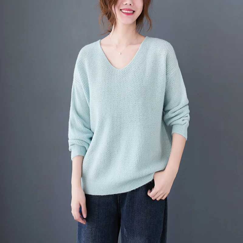 

Autumn Sweater Women Korean Winter Sweater Knitted Tops 2020 New Plus Size Loose Long Sleeve Solid Knitted Top Women'S Clothing