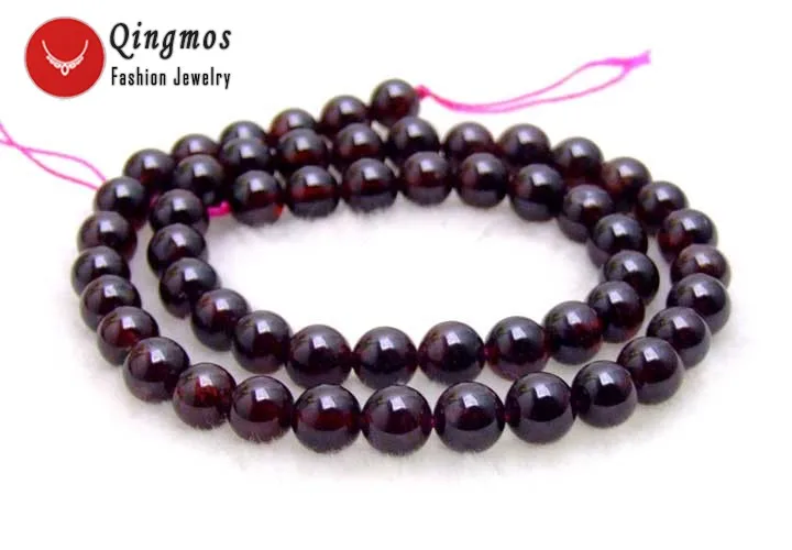 

Qingmos 7-8mm Round Natural Brown Garnet Stone Loose Beads for Jewelry Making DIY Necklace Bracelet Earring DIY Loose Strand 15"