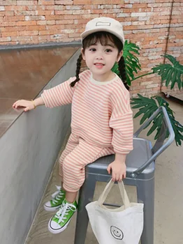 

Girls Winter Sprint Clothes Set Striped Loose Style Shirt and Pants Sets Kids Clothing Suit New Arrive 2019 Outfits Baby