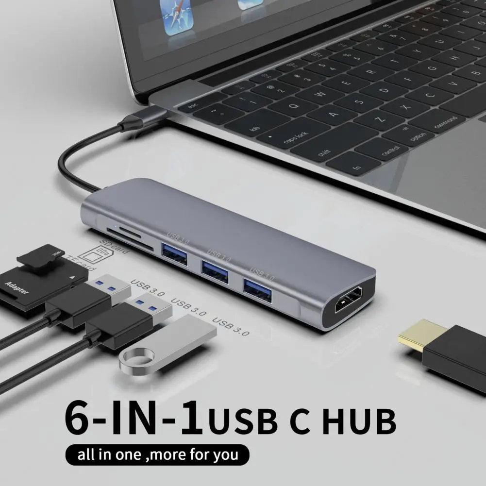 6-в-1 Тип-C USB концентратор до 4K с 3 портами (стандарт 0 PD передачи данных Micro-SD/TF карты