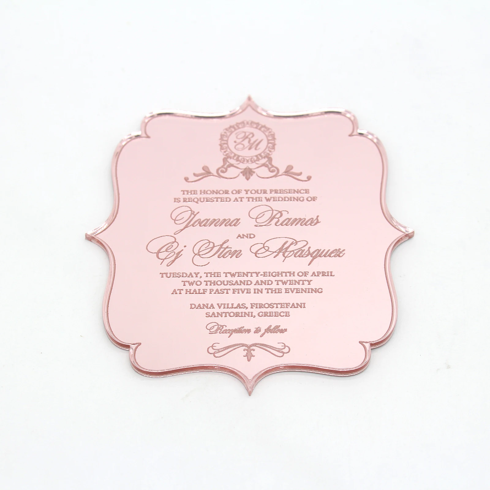  10 Pcs Personalized Rose gold Mirror Acrylic Invitations Wedding Cards Customized Birthday Engageme - 4000580265731