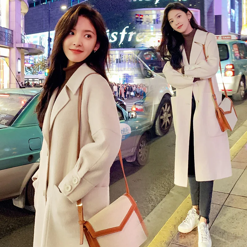 

Off-white over-the-Knee Woolen Jacket Women's 2019 Autumn And Winter New Style Popular Versatile Mid-length Thick Woolen Overcoa