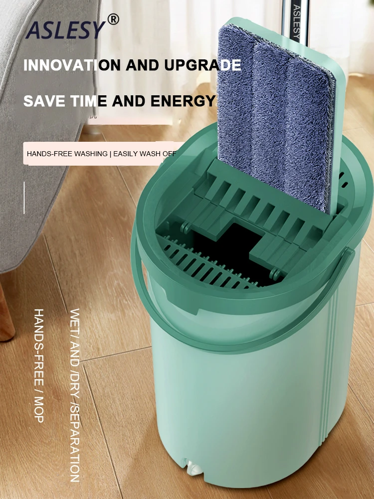

New Avoid Hand Flat Squeeze Mop Wringing Wet Dry House Wooden Floor Cleaning Lazy Mops with Bucket Replacement Microfiber Pads