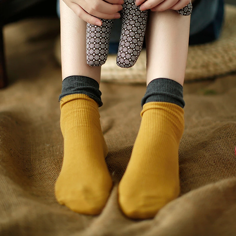 Женские носки, контрастные цвета, весна-зима, удобные винтажные хлопковые носки,, Mori Girl, высокое качество, модные носки