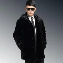 Осенняя кожаная куртка с капюшоном из искусственного меха норки, Мужская зимняя утолщенная теплая меховая кожаная куртка, мужские свободные куртки, модные B250