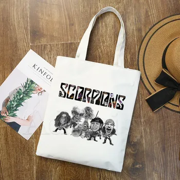 

Scorpions Rock Print Reusable Shopping Bag Women Canvas Tote Bags Printing Eco Bag Cartoon Shopper Shoulder Bags