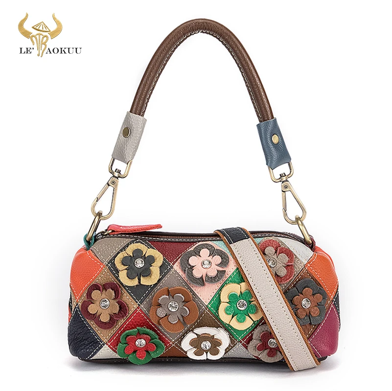 

Multi-Colorful Real Leather Luxury Brand Ladies Flower Small Purse Handbag Over The Shoulder bag Women Design Tote bag 1120B