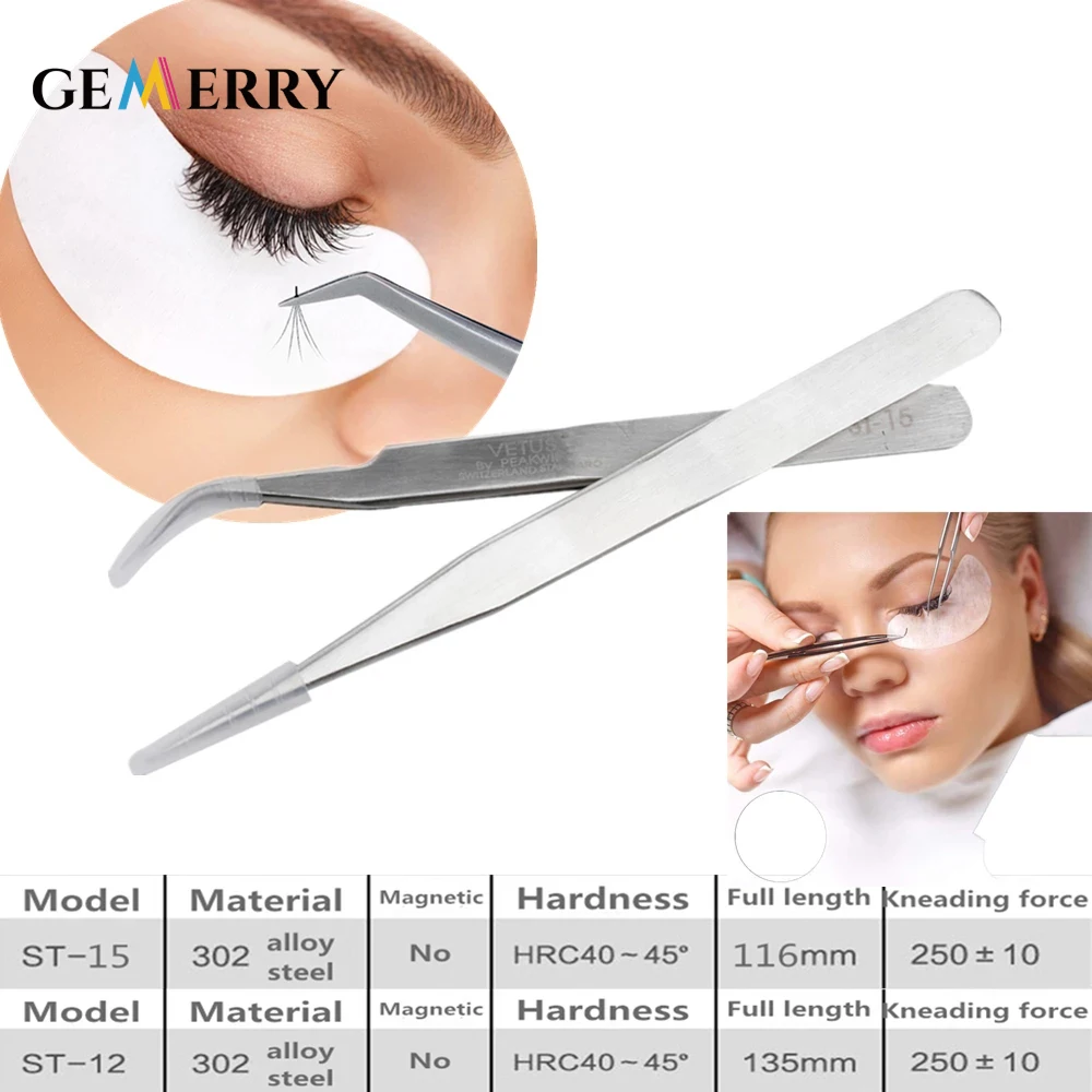 Profession Tweezers Eyelash Extension Pinch Straight+curved Stainless Steel Eyebrows Nipper