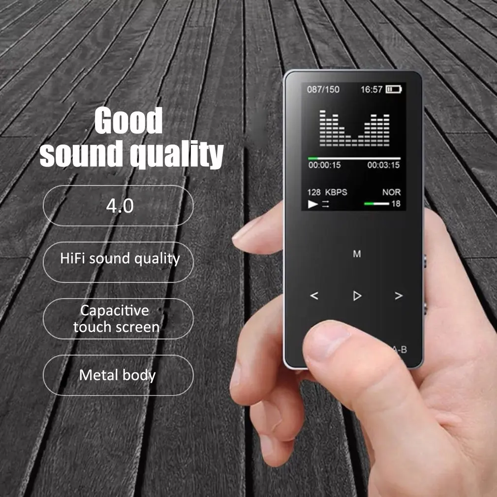 Беспроводной MP3 плеер 16 ГБ HiFi бас музыкальный APE FLAC FM радио TF портативный Hi Fi без