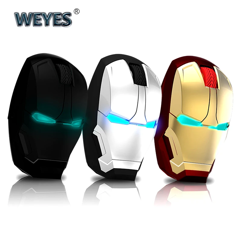 Ratón con diseño de Iron Man para Gaming, inalámbrico, botón silencioso, 800/1200/1600/2400DPI, ajustable