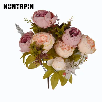 

Peonies Artificial Flowers Blue Pink Silk Peonies Bouquet Fake Flowers Wedding Home Decoration Peony Rose Flower