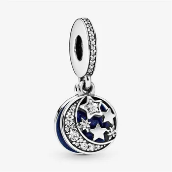

Hot Sale 100% Authentic Moon Star Pendant Charm Fit Original 3mm Bracelet For Women Birthday Fashion Jewelry Gift