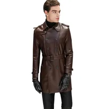 KIOVNO, мужские зауженные кожаные куртки, пальто в Корейском стиле, двубортные повседневные Длинные куртки, верхняя одежда для мужчин, размеры M-5XL, одноцветные