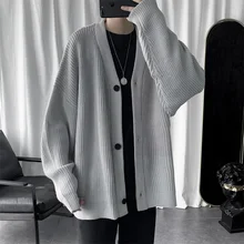 Autumn Winter Cardigan Men's Fashion Solid Color Casual V-neck Knit Sweater Jacket Men Loose Sweater Coat Mens Sweter Clothes