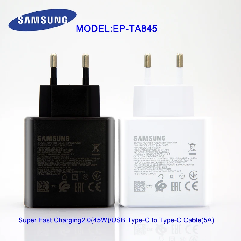 

Original Samsung 45W USB-C Super Adaptive Fast Charge Charger EP-TA845 For Samsung GALAXY Note 10 Plus Note10Plus 5G A91 5ACable