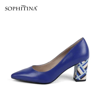 

SOPHITINA New Women Pumps Special Design Square Heel High Quality Cow Leather Sexy Pointed Toe Shoes Handmade Fashion Pumps X25