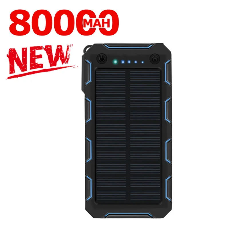 80000mAh Солнечный внешний аккумулятор портативный 2 USB наружный водонепроницаемый