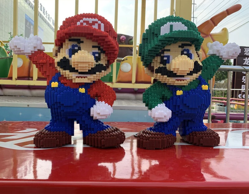 DUZ Игра Супер Марио Луиджи большой красный зеленый рисунок 3D модель DIY мини микро строительные блоки кирпичи игрушка для детей 35 см в высоту без коробки