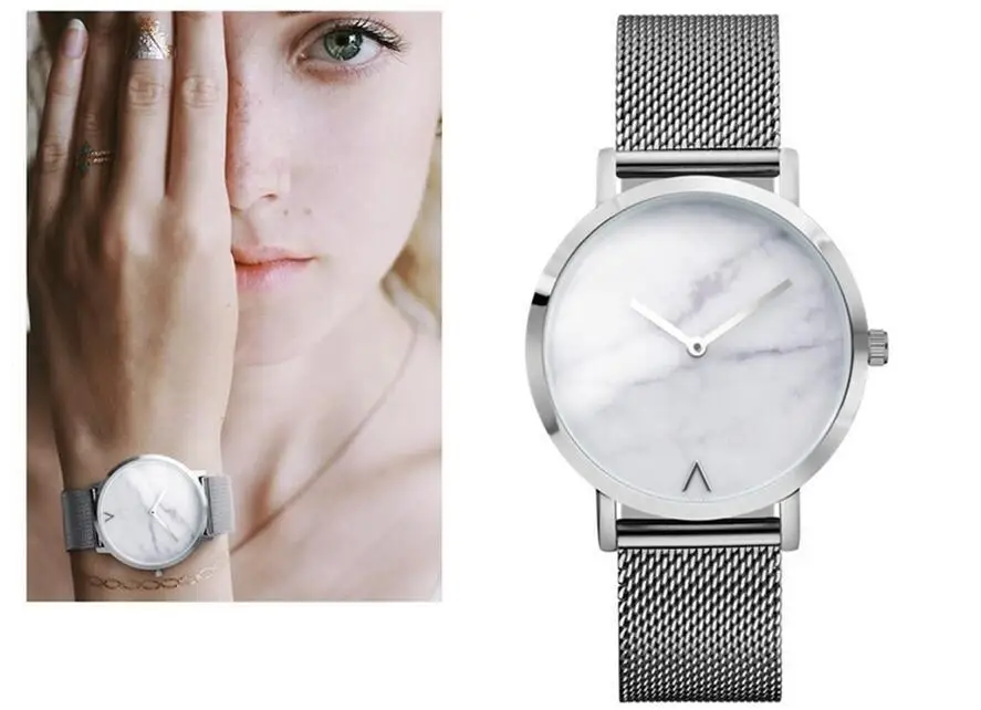 

Marbling Stainless Steel Belt Mesh Belt Watch Simple Cool Shell Letter Decoration for Men And Women Korean-style Quartz Watch