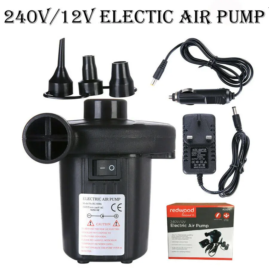Electric Air Pump Inflator for Inflatables Camping Bed pool 240V or 12V Car home