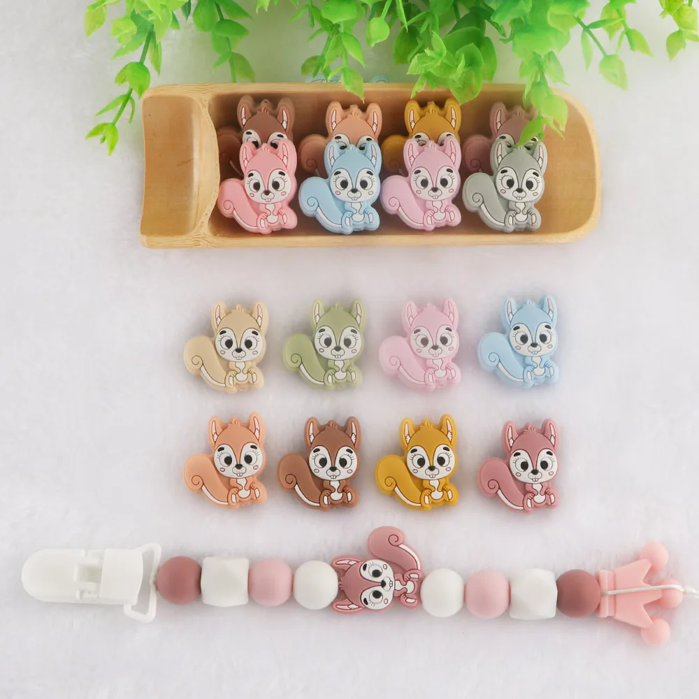 

Kovict 50/100Pcs Squirrel Shape Silicone Beads Baby Molar Teether Bead DIY Pacifier Chain Jewelry Accessories