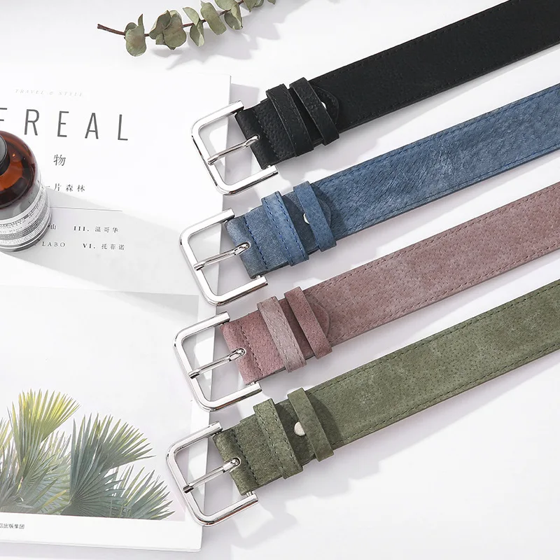 

Women Belt Fashion Wide Suede With Holes Leather Waist Strap Casual Ladies Pin Buckle Belts With Dresses Simple