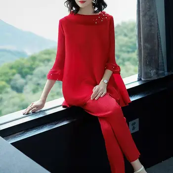 

Fashion Women's Clothing 2020 Spring And Autumn Heavy Industry Beaded Loose Fold Tracksuit For Women Two-piece Plus Size WF155
